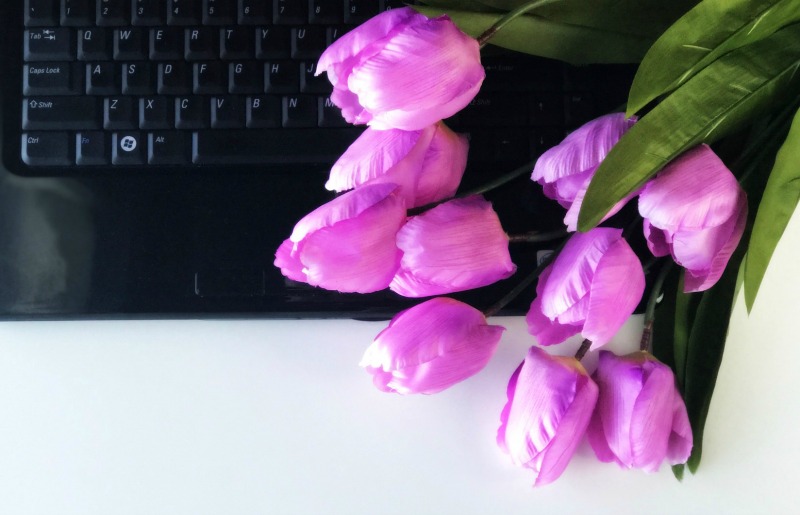 tulips and laptop